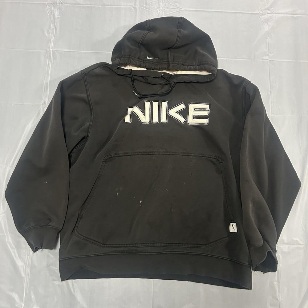 Vintage Black Nike Hoodie Embroidered Spell Out 2000s Y2K Sports Size Small